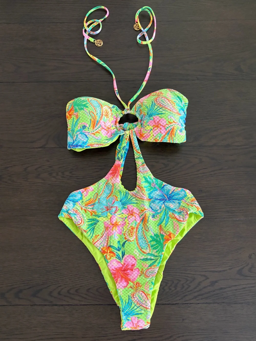 Luli Fama Hibiscus Dream Keyhole Ring One-Piece Swimsuit